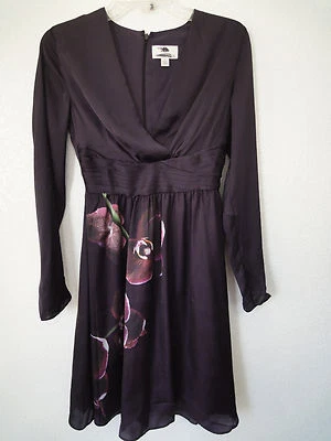 Women's ALTUZARRA Satin Formal Surplice Dress Purple Floral SIZE 4 NWOT - Image 1 of 4