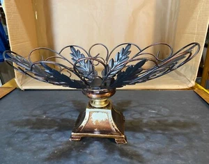 Brown Metal Antiqued Oval Shaped Centerpiece Bowl - Picture 1 of 8