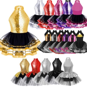 Kid Girl Sequin Ballet Dress Ballerina Leotard Modern Jazz Latin Dance Skirt - Picture 1 of 150