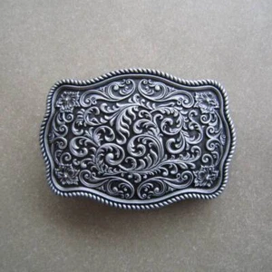 Antique Brushed Silver Western Flower Pattern Belt Buckle - Picture 1 of 7