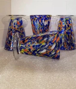 4 Large Hand Blown Confetti Glass Parfait Ice Cream Glasses - Picture 1 of 3