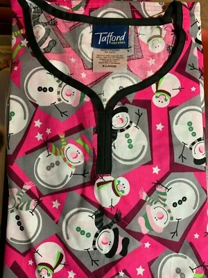 TAFFORD SCRUB TOP SIZES: XS, S, M, PINK CHRISTMAS SNOWMEN NWT NURSE MEDICAL CNA - Image 1 of 4