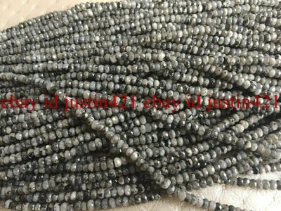 Lots 2x4mm Faceted Black Labradorite Gemstone Roundel Loose Beads 15'' AAA - Image 1 of 4