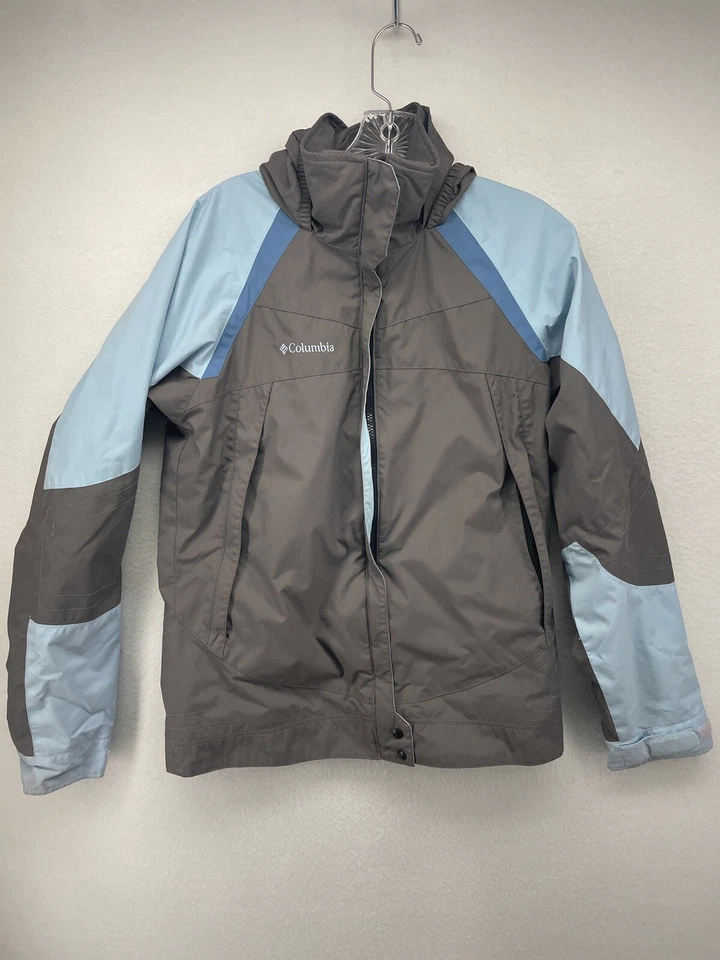 Columbia Niñas Abrigo Gris Juvenil 18/20 Nylon Con Capucha Impermeable Esquí Invierno Logo Foto 1 de 4