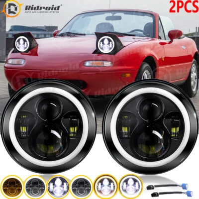 Pair 7inch H6024 LED Headlights Halo Angel Eye For 90-97 Mazda NA Miata MX5 MX-5 Foto 1 de 4