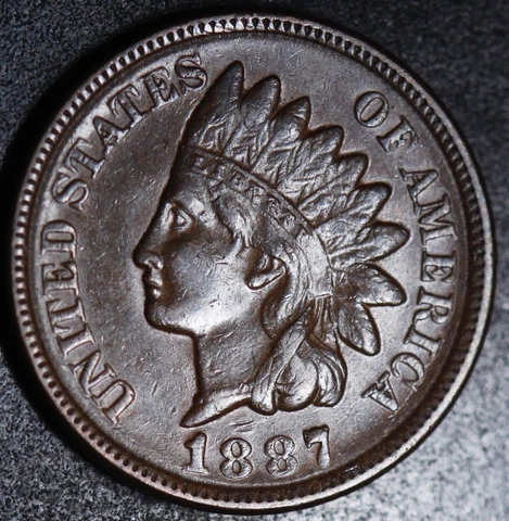 1887 INDIAN HEAD CENT - With LIBERTY & Near 4 DIAMONDS - AU UNC Cover