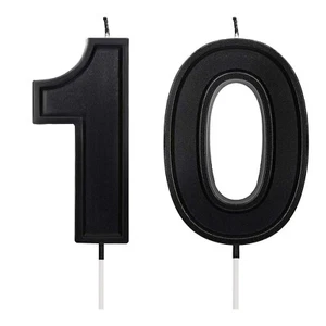 Black Sparkle Birthday Party Number 10 Candle 70mm Numbers Wedding cake topper - Picture 1 of 19
