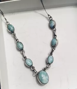 Vintage Sterling Silver 925 Necklace Two Ways To Wear , Amber / Larimar - Picture 1 of 10