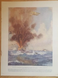 World War One ANTIQUE PRINT- A. W. Bigsworth DSO action sinks German submarine - Picture 1 of 1