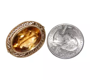14K Solid Yellow Gold Pin Brooch Large 20mmx13mm Citrine Gemstone 6.95 Grams - Picture 1 of 9