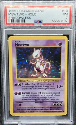 Mewtwo 10/102 Rare WOTC Holo 1999 Base Set SHADOWLESS Pokemon Cards PSA 7 - Image 1 of 4