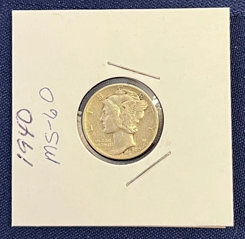 1940-P Mercury Dime  US Silver Coin 10c Cover