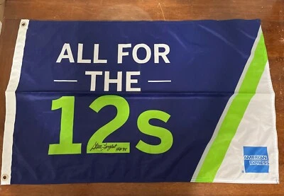 Steve Largent HOF 95 Autographed 12th Man Flag Seahawks - Image 1 of 3