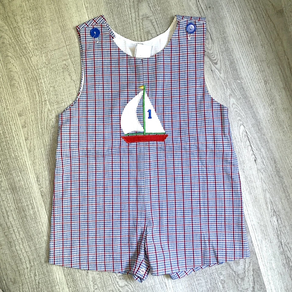 Antigo Samara Jumper Veleiro Praia Meninas 4T Meninos Unissex Gingham Vermelho Enquanto Azul - Imagem 1 de 3