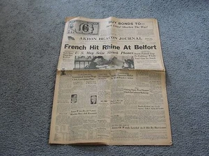 WWII ZEITUNG 20. November 1944 - Akron Leuchtfeuer Journal - French Hit Rhine at Belfort - Bild 1 von 10