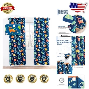 Dinosaur Printed Kids Room Curtains - Grommet Top Blackout Drapes, 52" x 84" - Picture 1 of 9