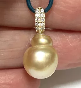 Gourd Shape Philippines South Sea Pearl Pendant 10.6 x 13.4mm Natural Golden - Picture 1 of 10