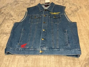 NEW Rare Gold Wing Honda Wing Biker Jean Denim Vest Sz 3XL XXXL Mens - Picture 1 of 7