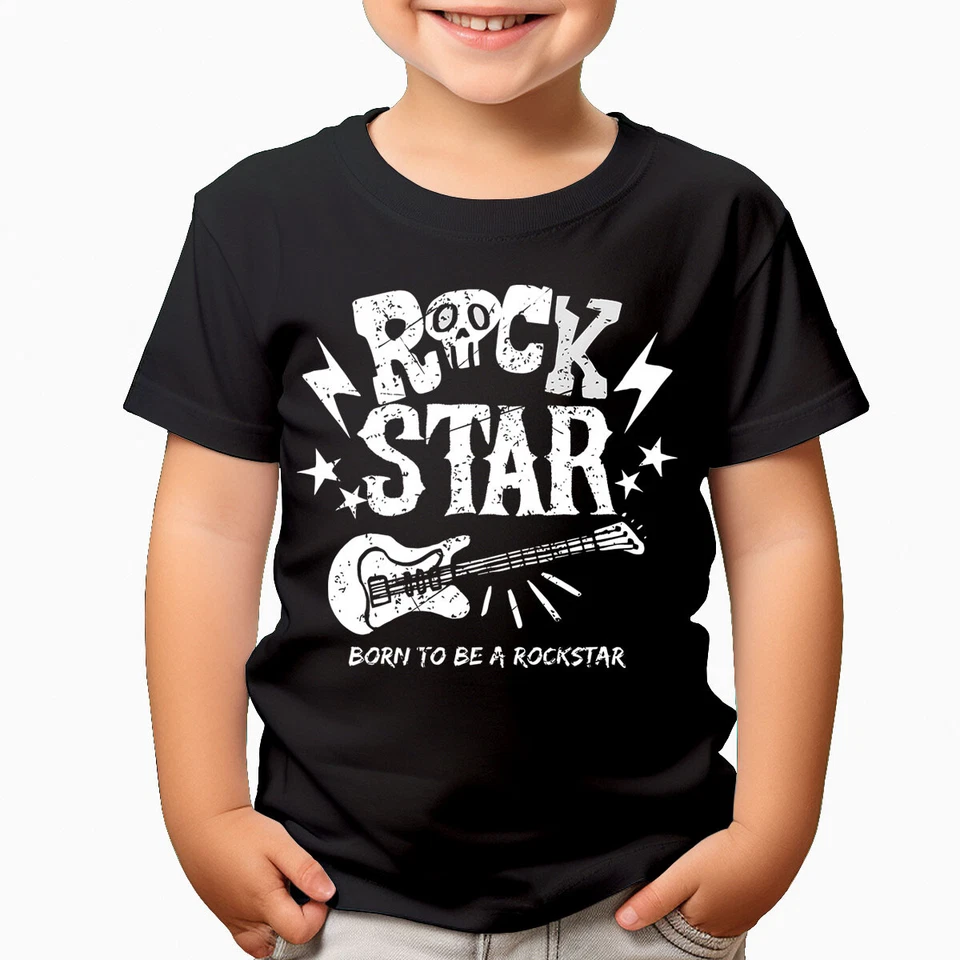 T-Shirt Born To Be A Rockstar Gitarre Musik Geschenk Musical Jungen Mädchen Kinder #TA-147
