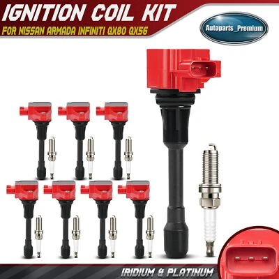 Kit de 8 bobinas de encendido rojas y 8 bujías de iridio para Nissan Armada INFINITI QX80 Foto 1 de 4