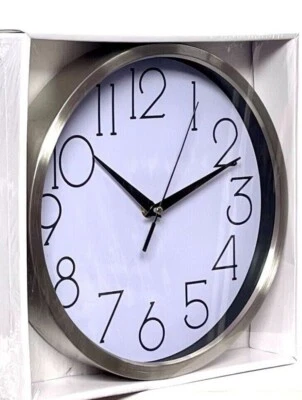 Reloj de pared de 10"" marco de aluminio plateado, cara negra o blanca, atmósfera de alta gama Foto 1 de 3