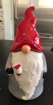 Tarro de galletas de Navidad rojo y gris GNOME 13" 10 Strawberry Street -- Nuevo con etiquetas Foto 1 de 4