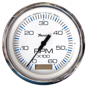 Faria Chesapeake White SS 4" Drehzahlmesser mit Stundenzähler - 6000 U/min (Gas)(Innenborder) - Bild 1 von 1