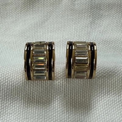 Christian Dior Cuff Earrings With Emerald Cut Center Stones And Black Accents - Image 1 of 4