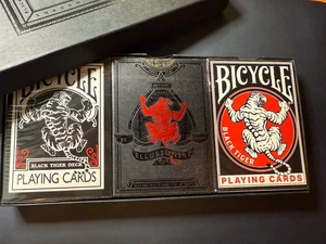 3 Bicycle Ellusionist Black Tiger Playing Cards Sealed + Legacy Box 7️⃣6️⃣🍀 - Picture 1 of 3