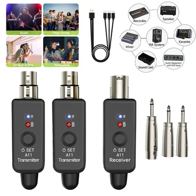 Wireless XLR Adapter System Dual Transmitter & Receiver for Mic Guitar Mixer USA - Image 1 of 4
