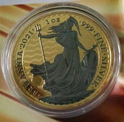 Uk Britannia 2021 Silver Coin Space Gold Edition Mintage 500 coa-box - Immagine 1 di 4