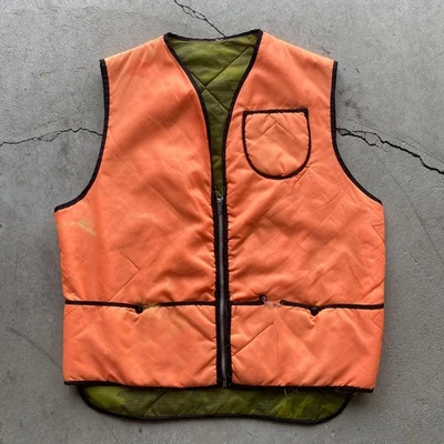 Chaleco de caza vintage reversible naranja y camuflaje años 60/70 talla L Foto 1 de 4