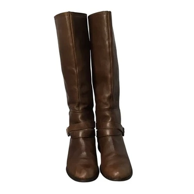 Fossil Zena back zipper wide calf Brown Leather Buckle Strap riding boots Sz 9.5 - Image 1 of 4