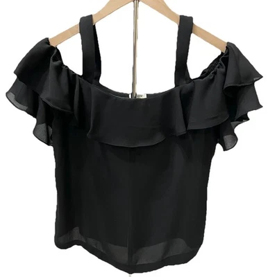 JCrew Cold Shoulder Top Womens Sz 0 Black Whimsigoth Fairy Grunge Coquette Boho - Image 1 of 4