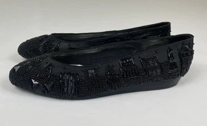 VTG Black Beaded Skyline Flats Beverly Feldman City Lights Night Shoe Size 10B - Picture 1 of 10