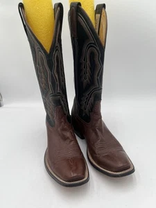 Rod Patrick Western Cowboy Boots Women Sz 10.5 Black & Brown Leather Square Toe - Picture 1 of 9