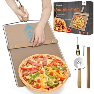 Schiebe-Pizzaschäler 12 Zoll, Antihaft-Pizzaschälerschieber mit Holzgriff Deta... - Bild 1 von 15
