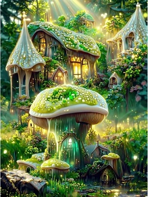 QENSPE 5D Diamond Painting Set Pilz Wald Diamant Painting Bilder Schloss Fantasie