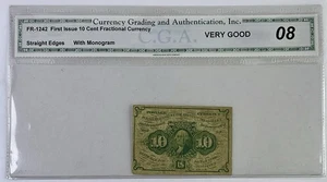 FR-1242 Fractional Currency 10c First Issue Civil War Note CGA VG8 - Very Good - Picture 1 of 4