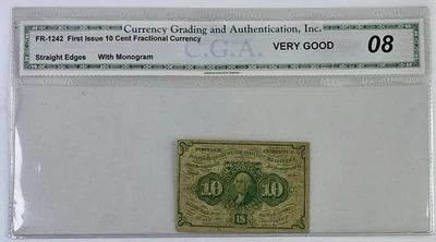 FR-1242 Fractional Currency 10c First Issue Civil War Note CGA VG8 - Very Good - Image 1 of 4