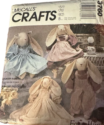 Vtg McCall's Crafts Faye Wine pattern 3760 Country Rabbits Dolls 3 sizes uncut - Image 1 of 2
