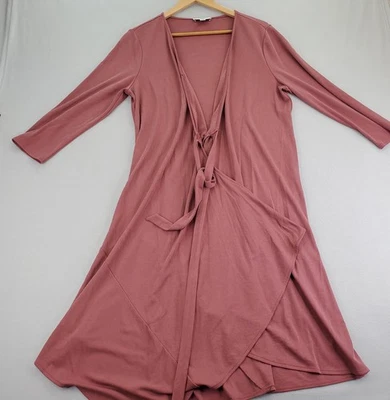 Vestido envolvente Halston para mujer L rosa tejido suave manga 3/4 cuello en V modal elástico Foto 1 de 4