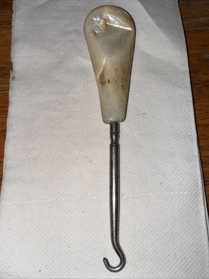 Vintage Shoe Boot Corset Lace Button Puller Hook, Abalone mother of pearl handle - Image 1 of 1