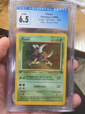 Pokemon Jungle 1999 1st Edition Rare Misprint Scratch Error Pinsir 9/64 CGC 6.5 - Image 1 of 2