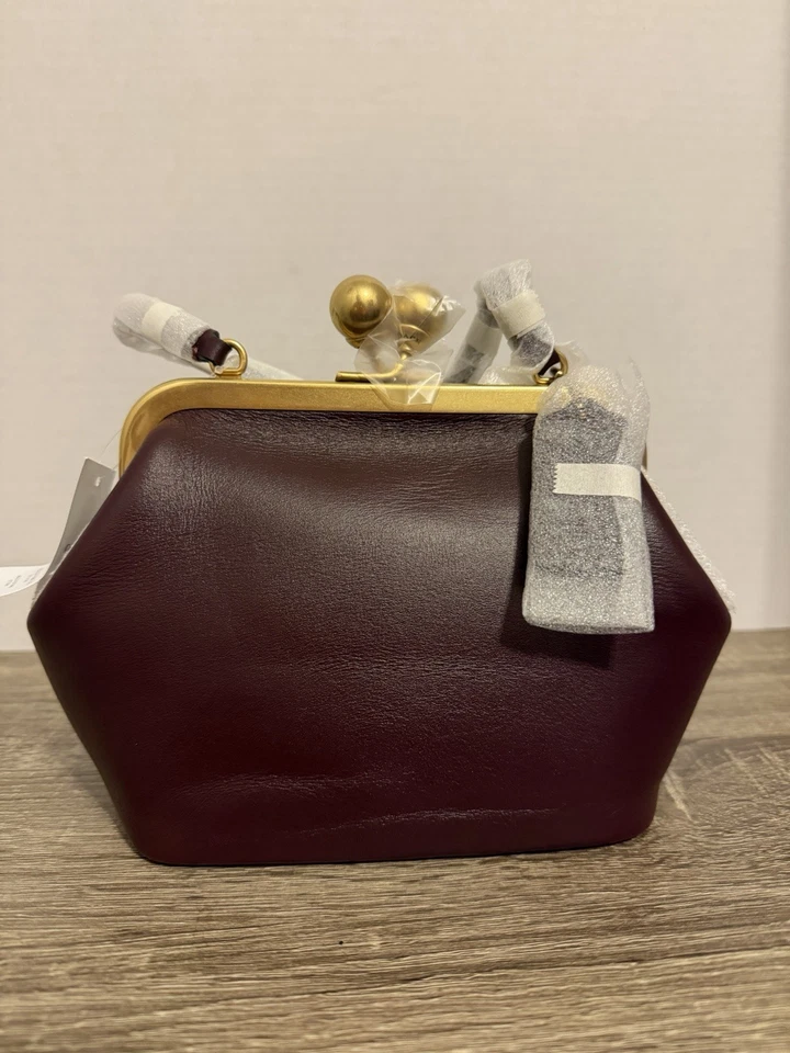Coach Kisslock Frame Bag 16 in Brass Black Currant Glovetanned Leather CCY28