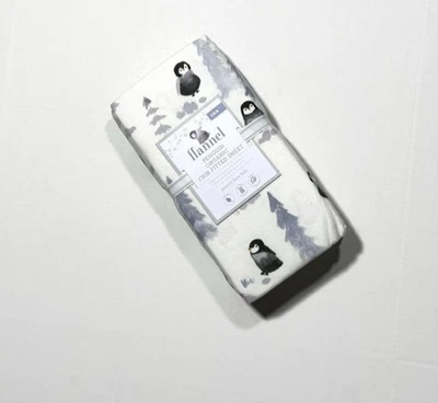 Pottery Barn Kids Flannel Penguin Organic Cotton Baby Crib Fitted Sheet New - Image 1 of 2