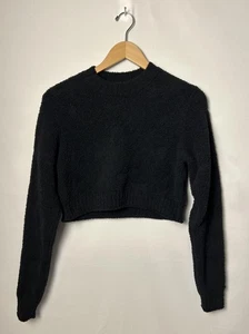 Nike Sweater Womens Large Black Fuzzy Boucle Cropped Long Sleeve FZ1716-010 - Picture 1 of 9
