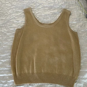 St John Gold Shimmer Sleeveless Knit Sweater Camisole Tank Scoop Neck, Small - Picture 1 of 7