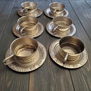 Vintage Cup holder with plates German silver 6 pieces Soviet. - Picture 1 of 12