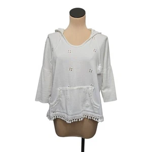 Lilka Anthropologie Size Small Hooded V Neck Pullover White Eyelet Cottagecore - Picture 1 of 9